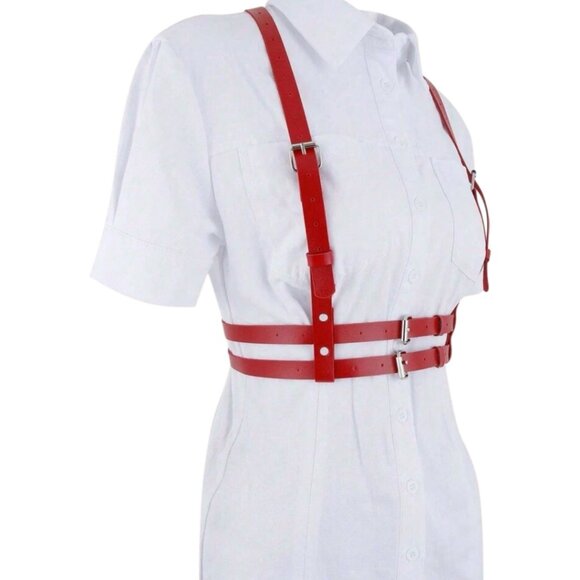 Women Plus Size Gothic Style Red PU Leather Sexy Harness Waist Belt - Picture 4 of 4